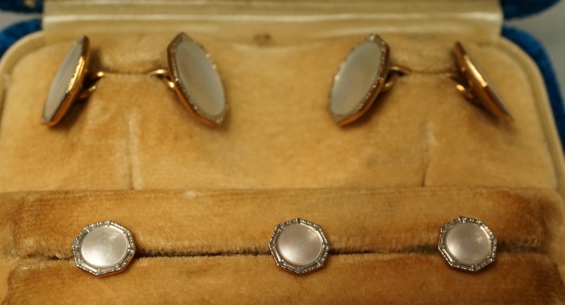14K Gold and Mother of Pearl Cufflink set with 3 (1 of 4)