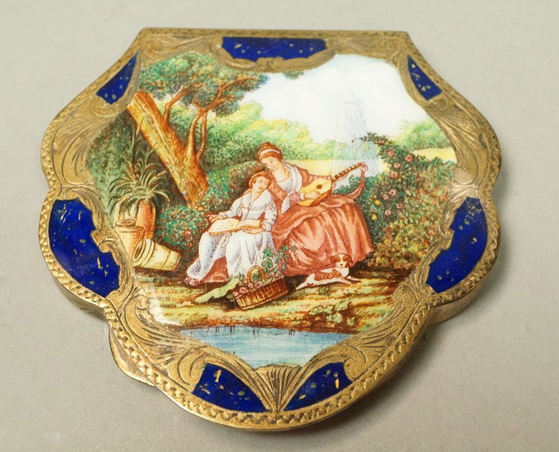 Large 800 Silver Enamel Compact.  Decorated Scene (1 of 4)