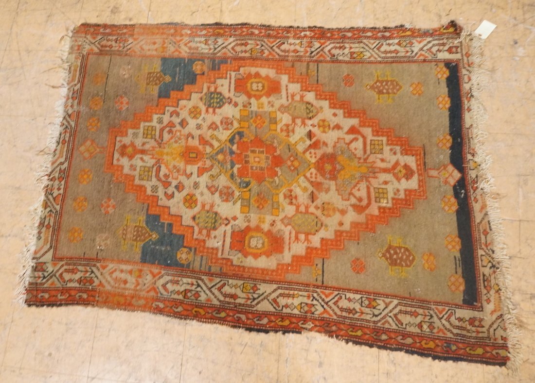 5'2x 3'10 Caucasian throw carpet with oranges and: 5'2x 3'10 Caucasian throw carpet with oranges and reds-- Dimensions: ---