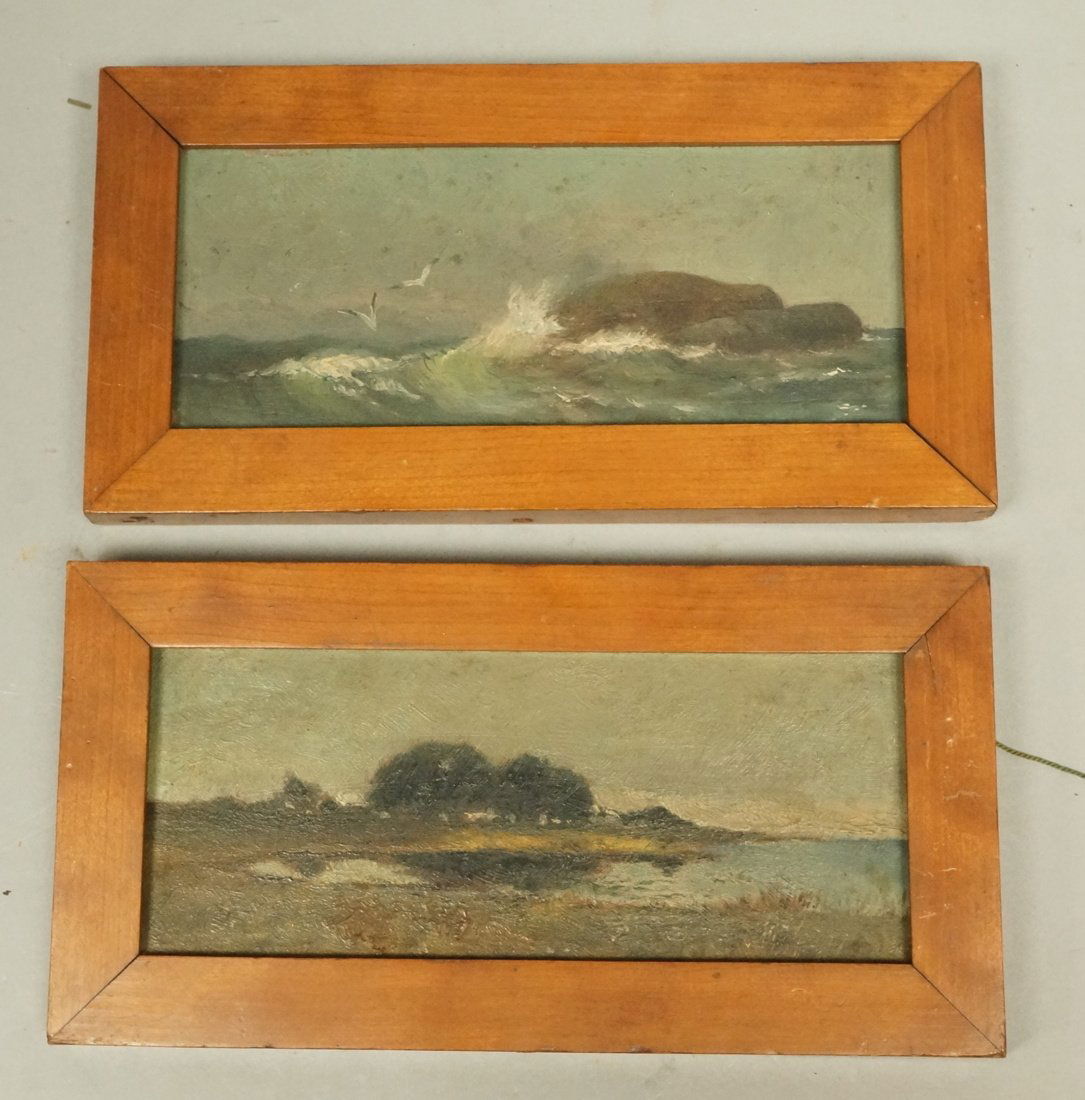 Pr Miniature Oil Paintings. 1) Marine scene with (1 of 8)
