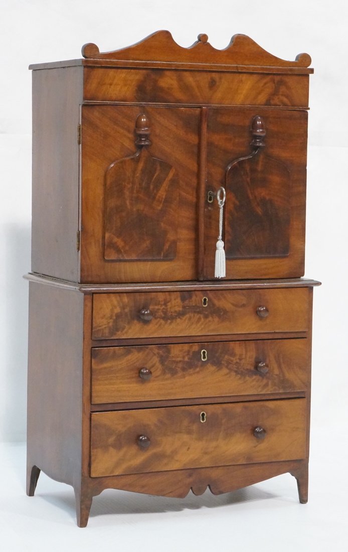 Miniature Mahogany Antique Chest. Two Door Cabine (1 of 7)