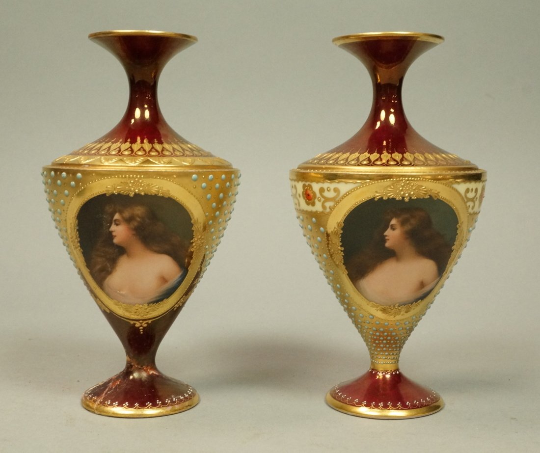 Pr Fine ERBLIIHT German Portrait Vases.  Fancy pa (1 of 9)