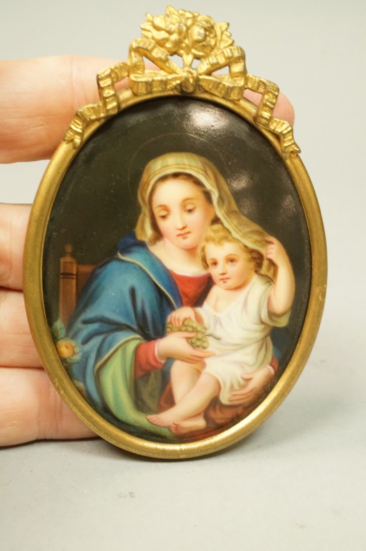 Madonna & Child Painted Oval Porcelain Medallion. (1 of 3)