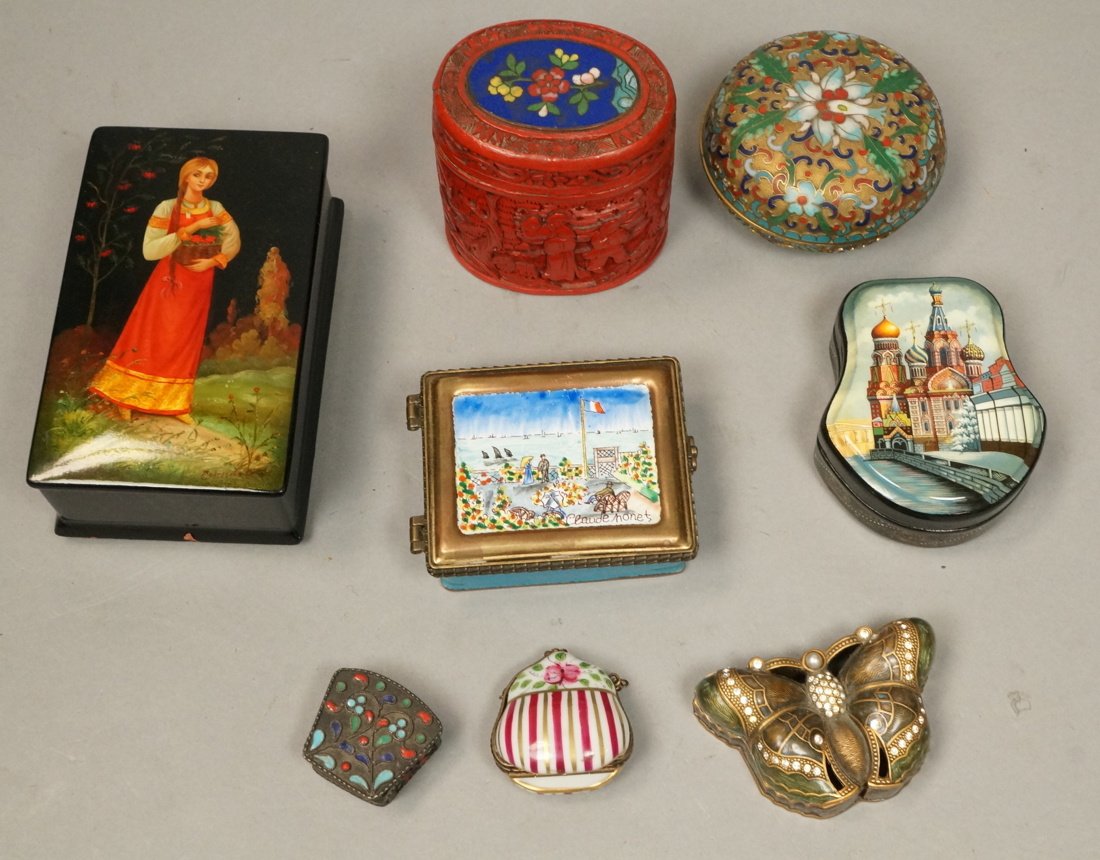 8pc Box Lot. Russian lacquer. Asian cinnabar. Lim (1 of 9)