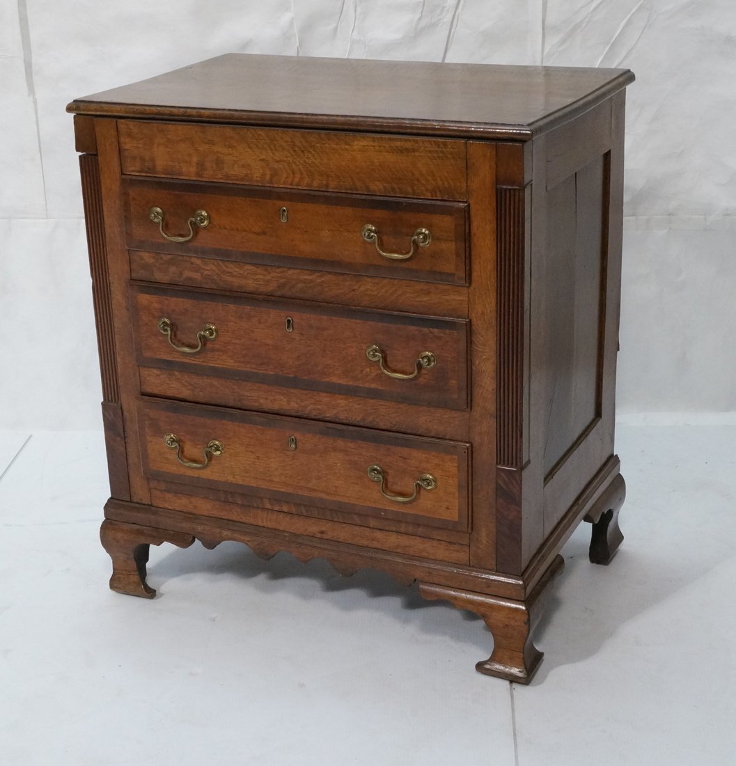 Three Drawer Antique Oak Chest. Bracket feet with (1 of 7)