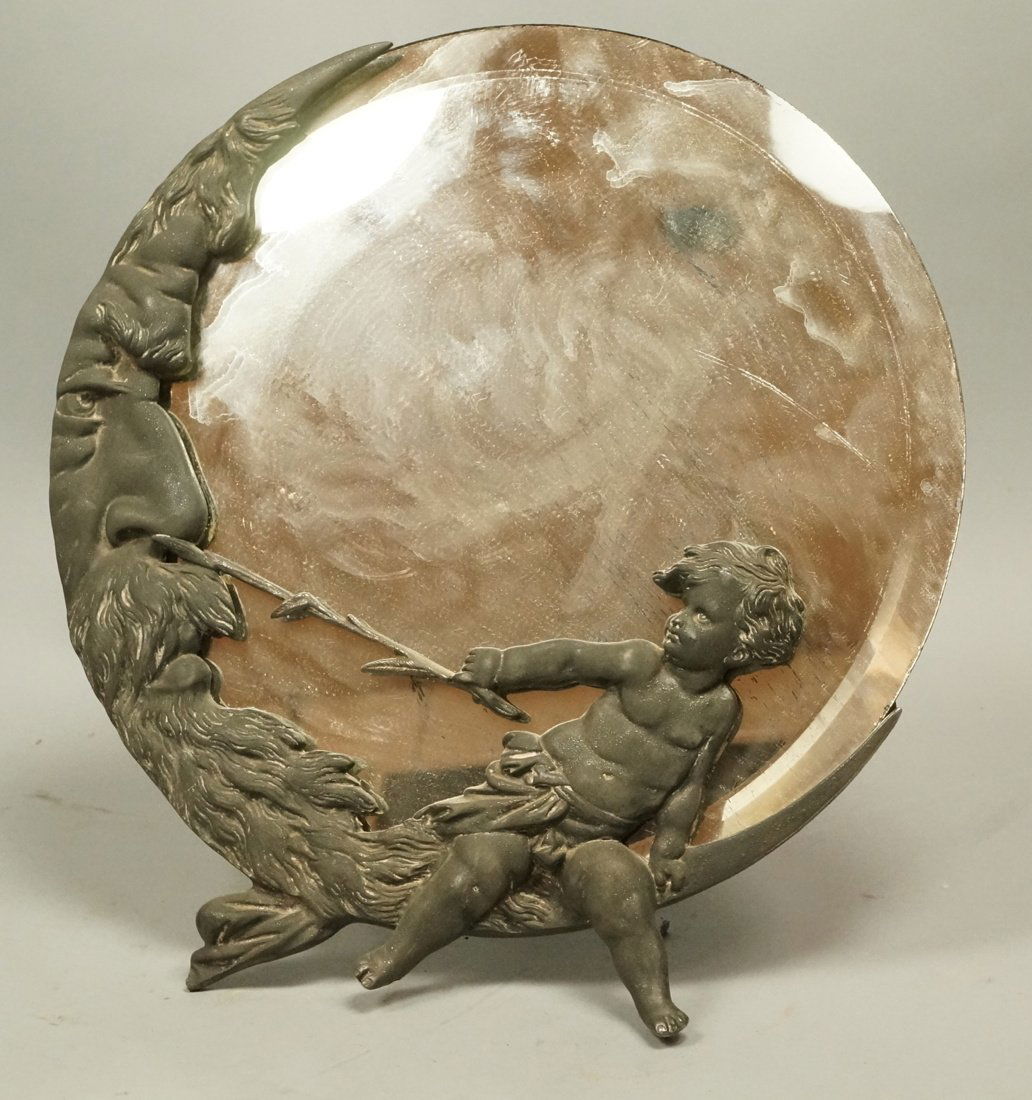 Antique Art Deco Metal Crescent Moon Mirror. Youn (1 of 6)
