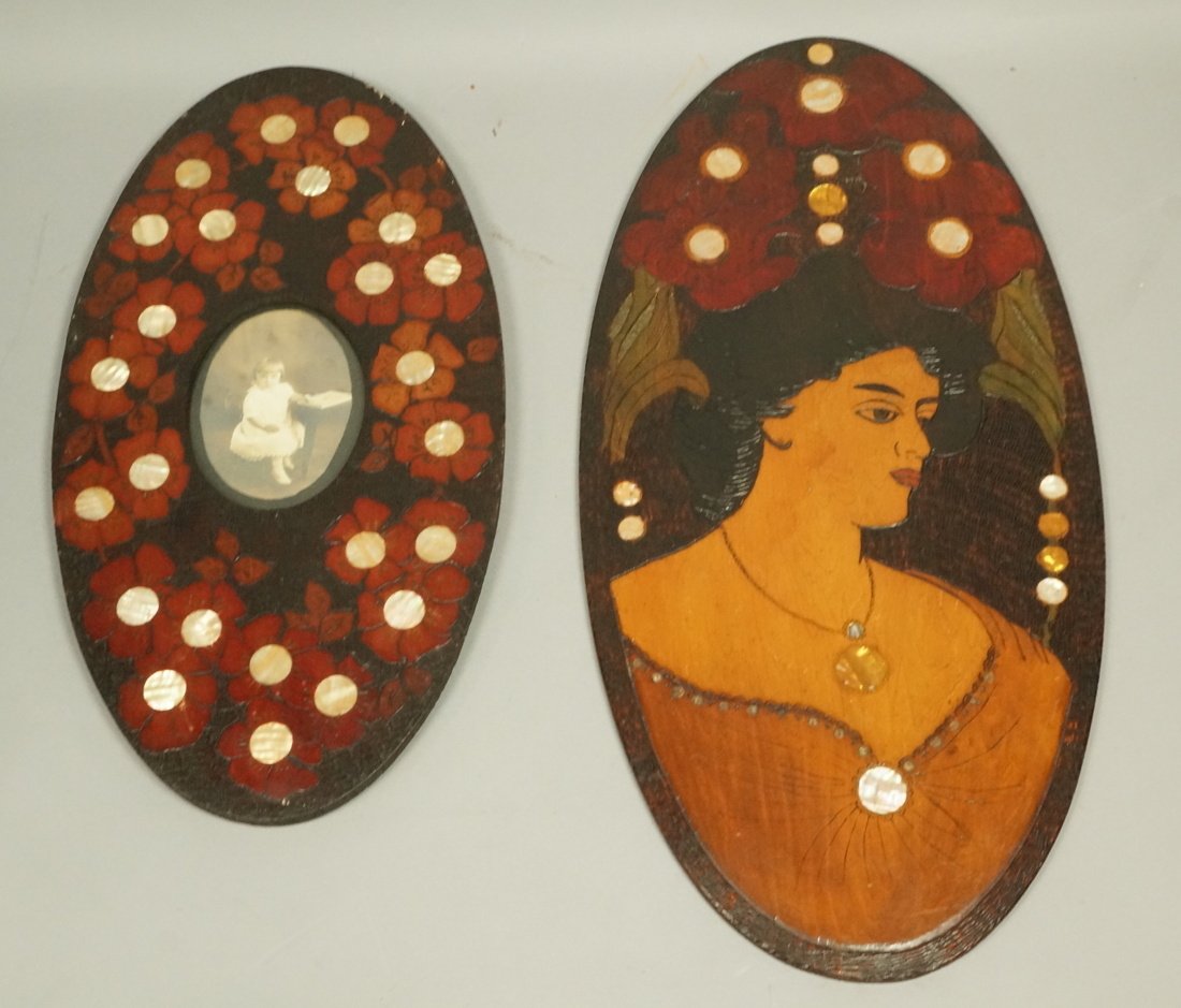 2pcs J. GOETZ 1914 Pyrography Burned Wood Panels. (1 of 7)