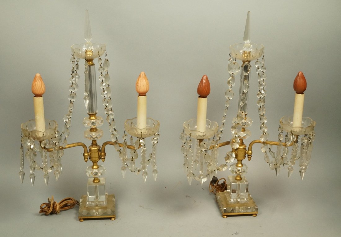 Pr Crystal Prism Two Arm Light Lamp. Brass. Cande (1 of 8)