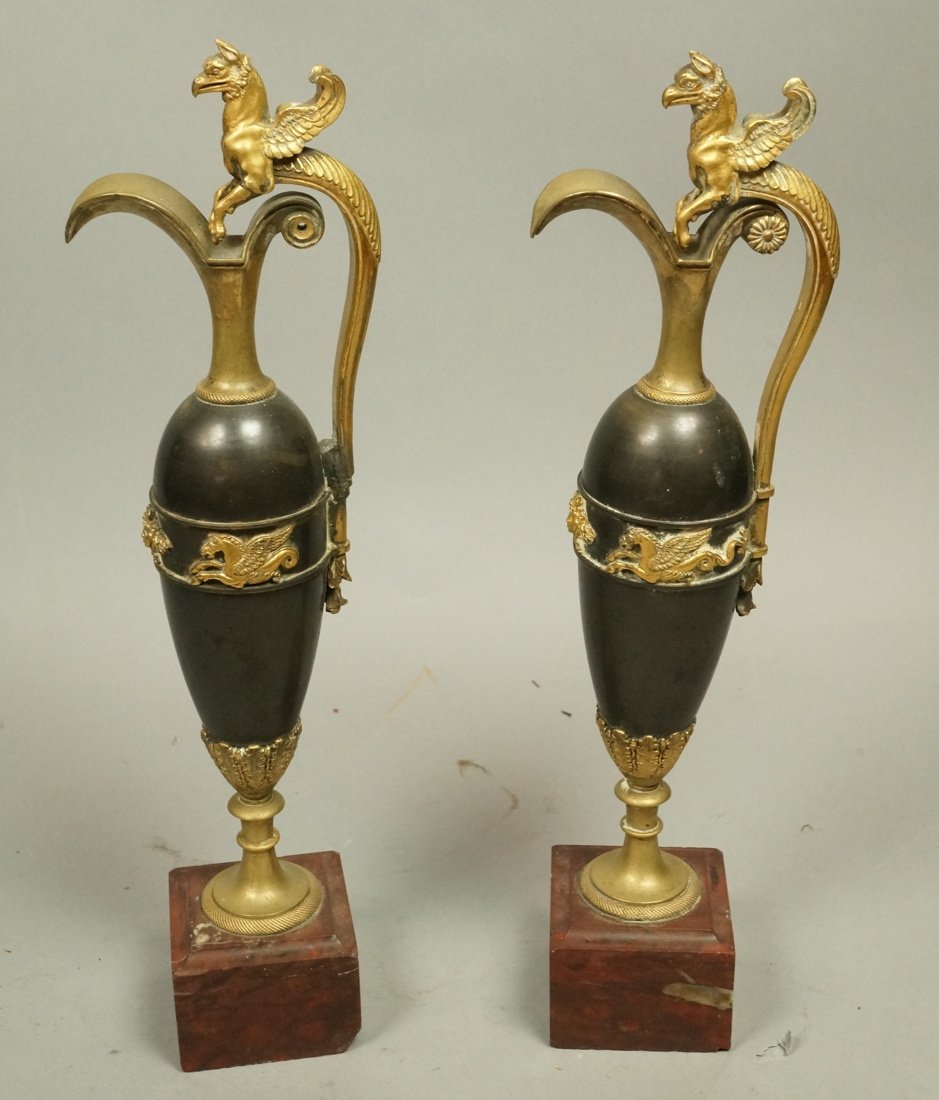 Pr French style Bronze Urns on Red Marble Base. G (1 of 7)