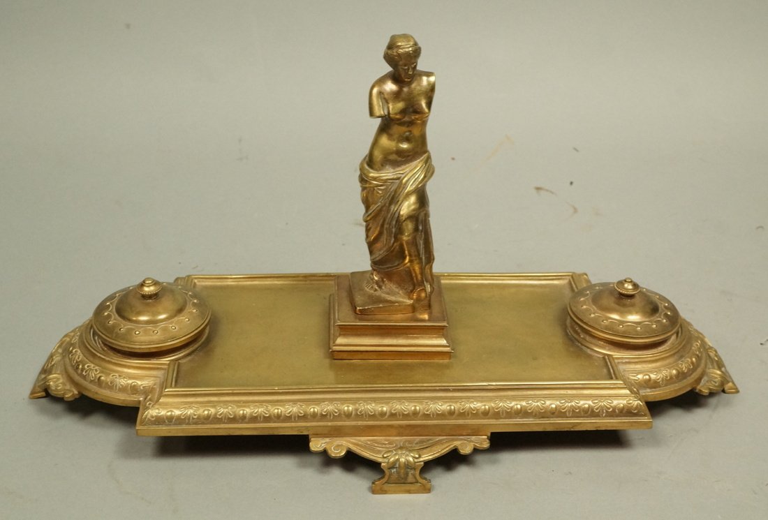 Vintage Brass Inkwell. Semi draped Aphrodite figu (1 of 8)