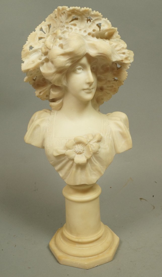 Small Alabaster Bust of Woman. Signed DUCER. Youn (1 of 5)