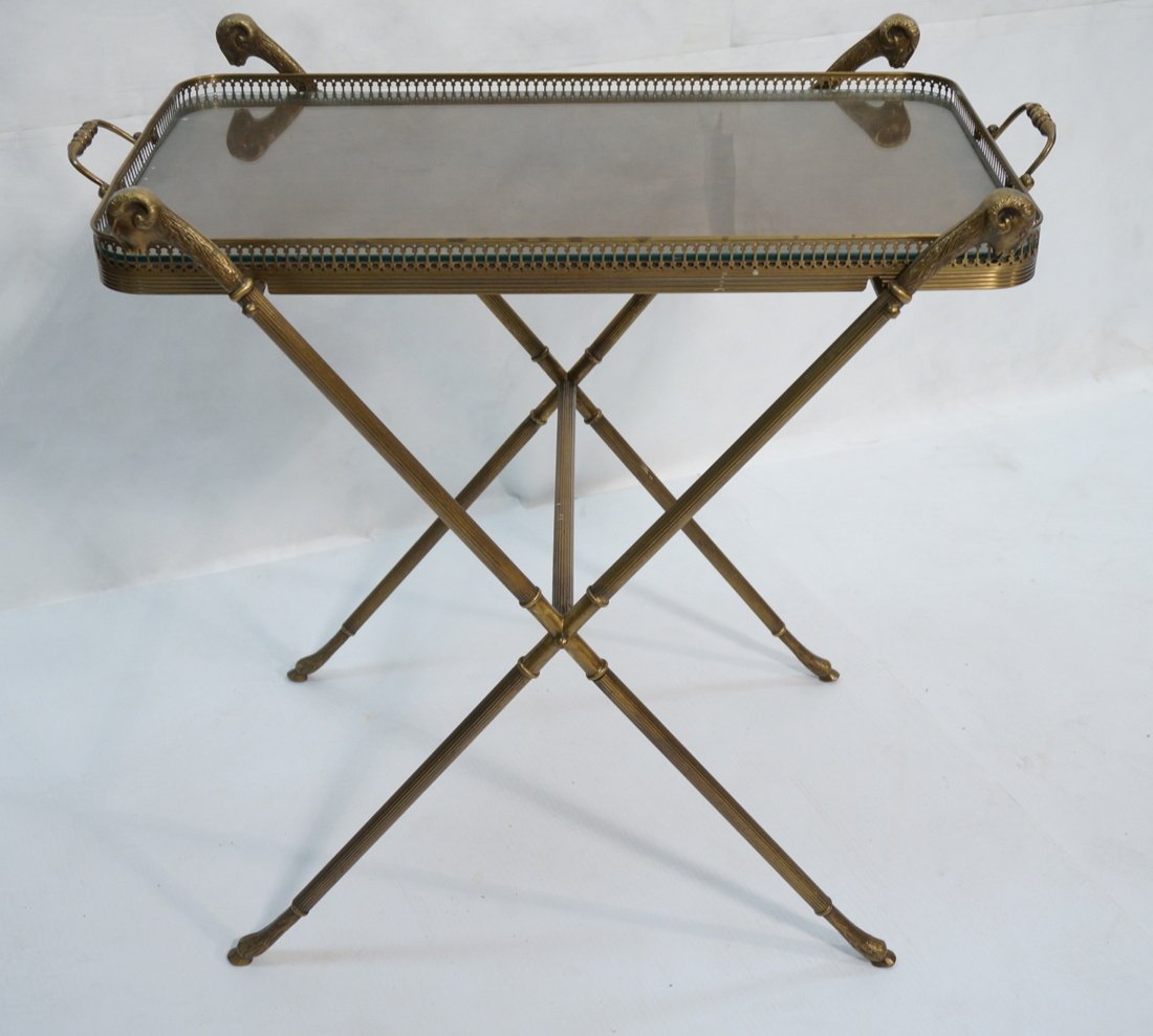 Brass Tray Table with Rams Heads Stand. Banded wo (1 of 5)