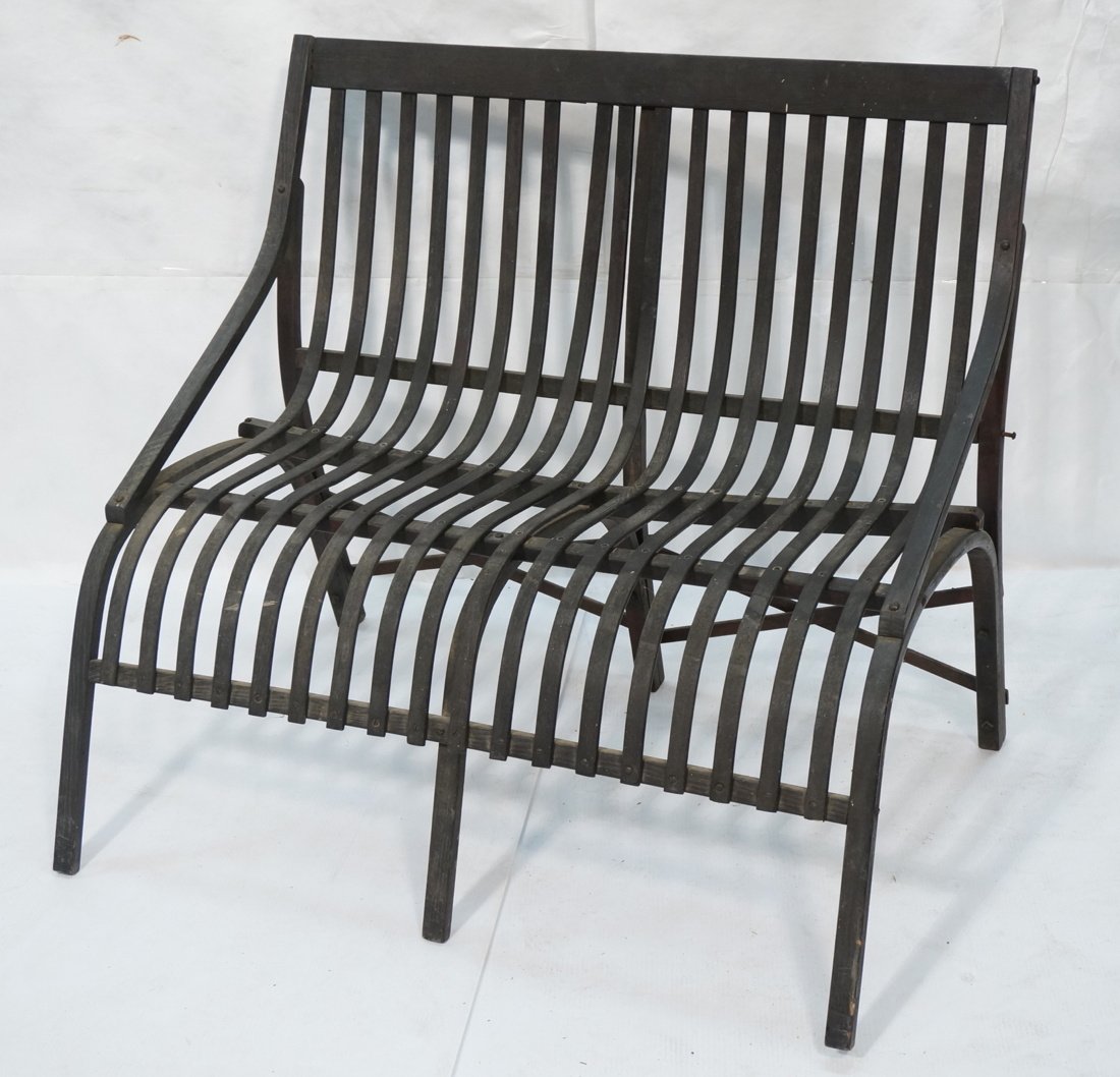 Vintage Wood Slat Outdoor Bench Love Seat. Dark s (1 of 6)