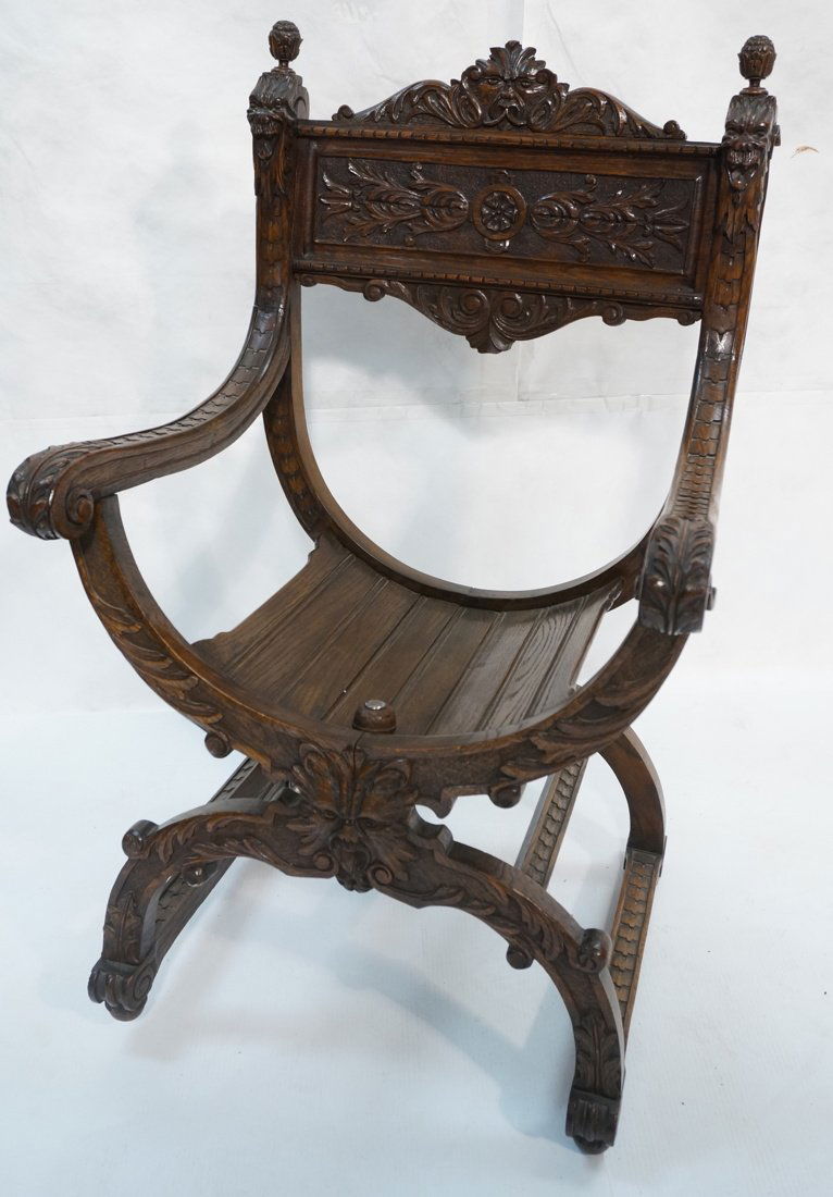 Antique Carved Oak Chair. North Wind Face. Heavil: Antique Carved Oak Chair. North Wind Face. Heavily richly carved oak frame. -- Dimensions: H: 42.5 inches: W: 24.5 inches: D: 22 inches ---