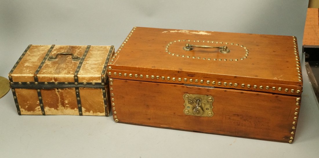 Two vintage boxes. 1) Hide covered box with black (1 of 8)