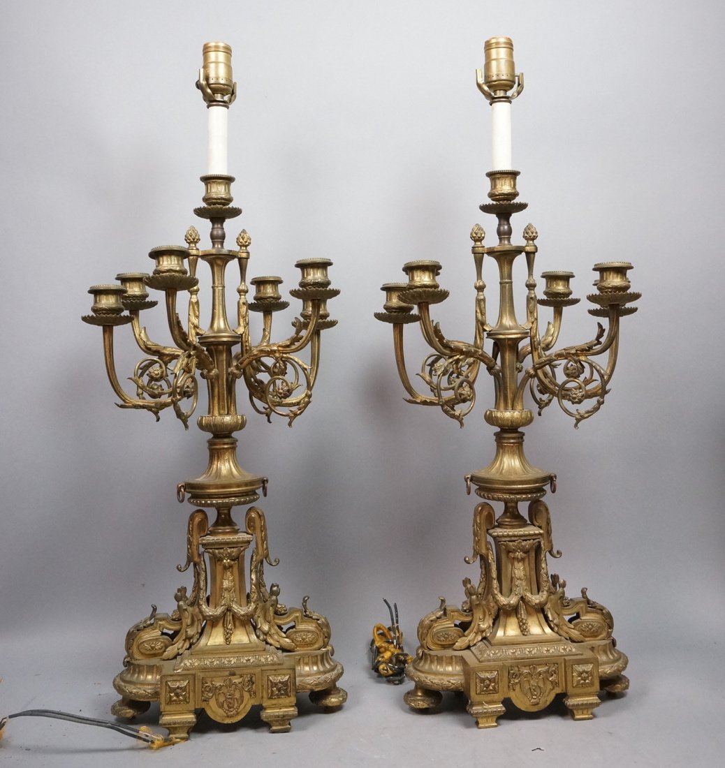 Pr Antique Bronze Candelabra Electrified Lamps. F (1 of 10)