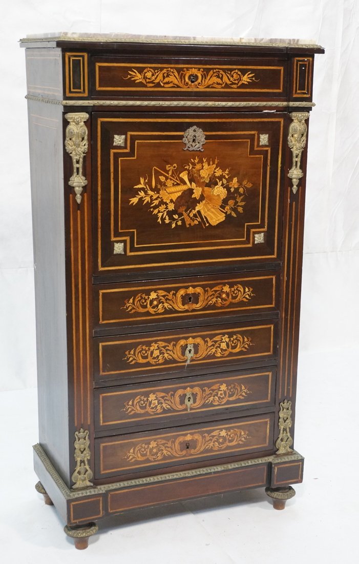 Marble Top Inlaid French style Drop Down Desk. Da (1 of 10)