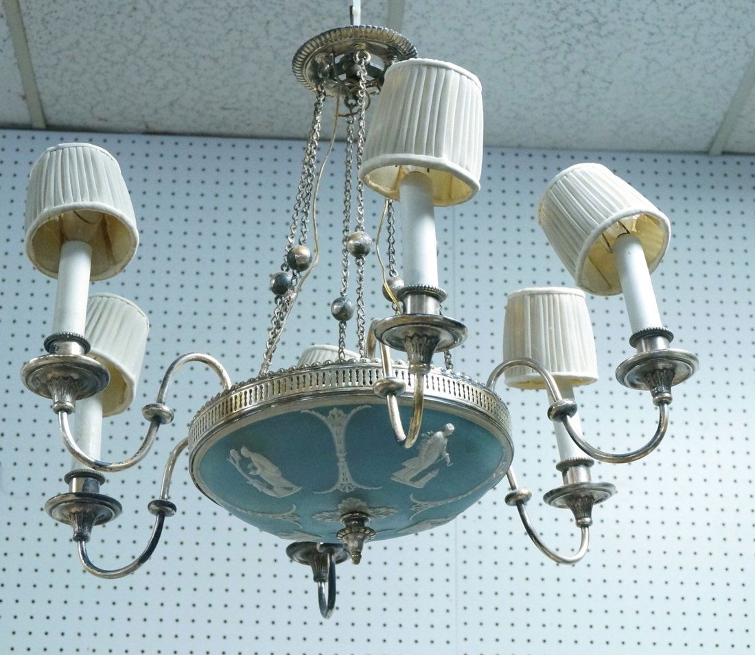 Silver plate Six Arm Chandelier. Wedgwood jasperw (1 of 9)