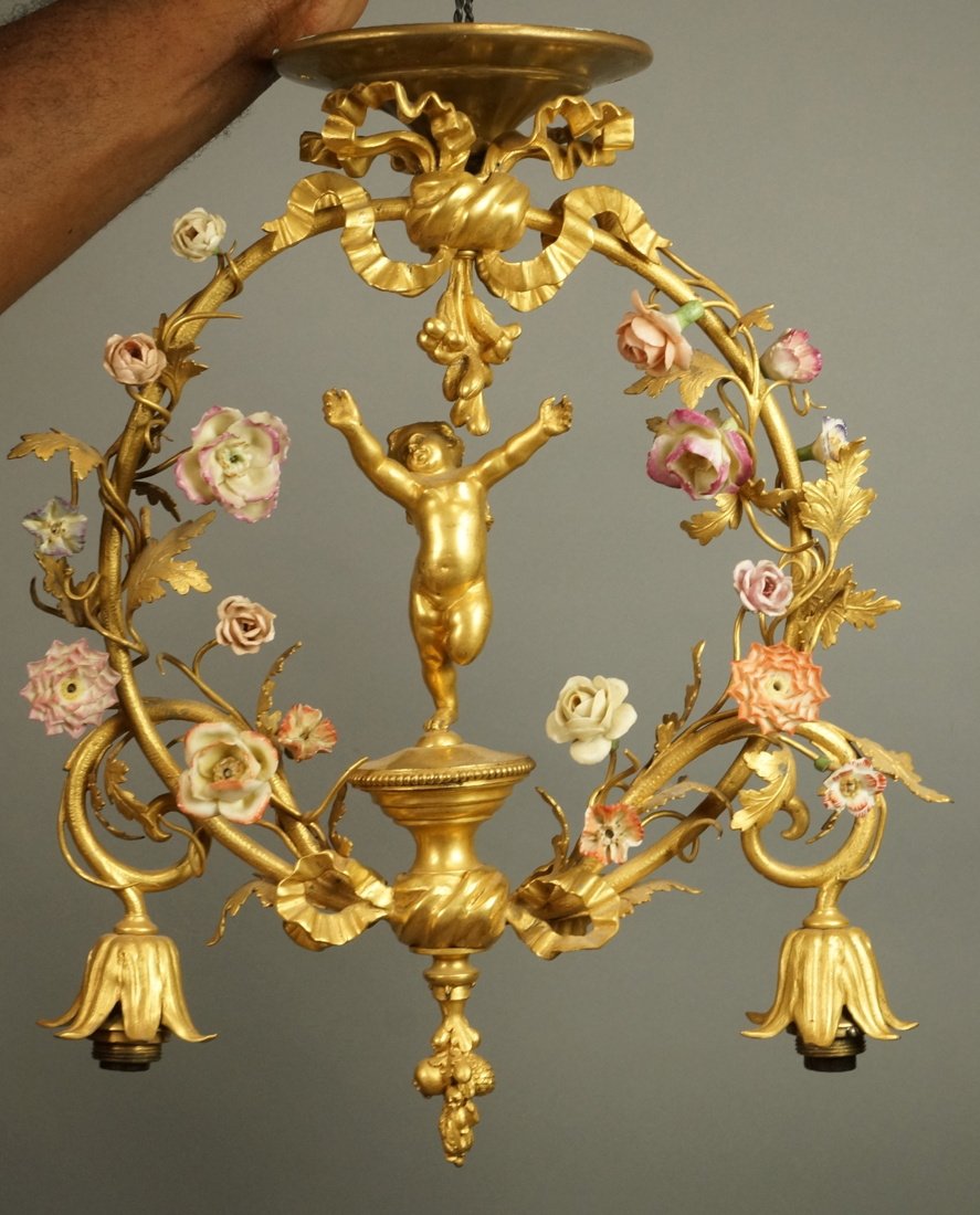 Decorative Gilt Bronze Ceiling Mount Light with P (1 of 5)