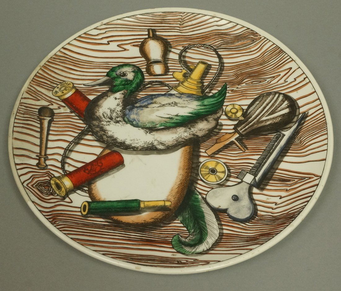 PIERO FORNASETTI Plate. Duck with hunting motifs (1 of 7)