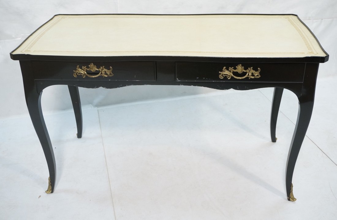 Ebonized French style Designer Desk. Cream Leathe (1 of 9)