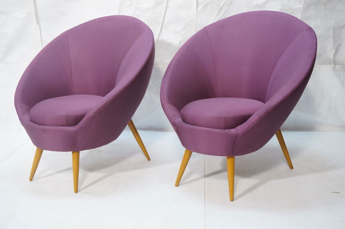 Pr Modernist High Back Lounge Chairs. Purple fabr (1 of 6)