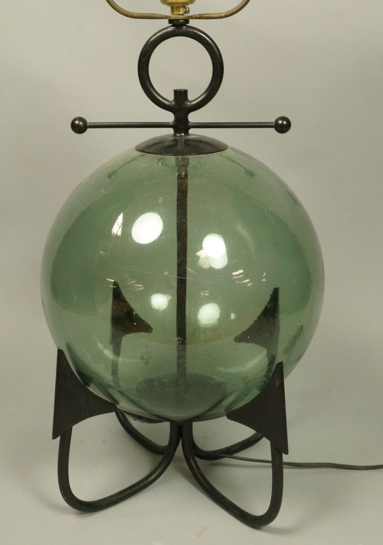 Modernist Black Iron Anchor Lamp. Blue Blown Glas (1 of 6)