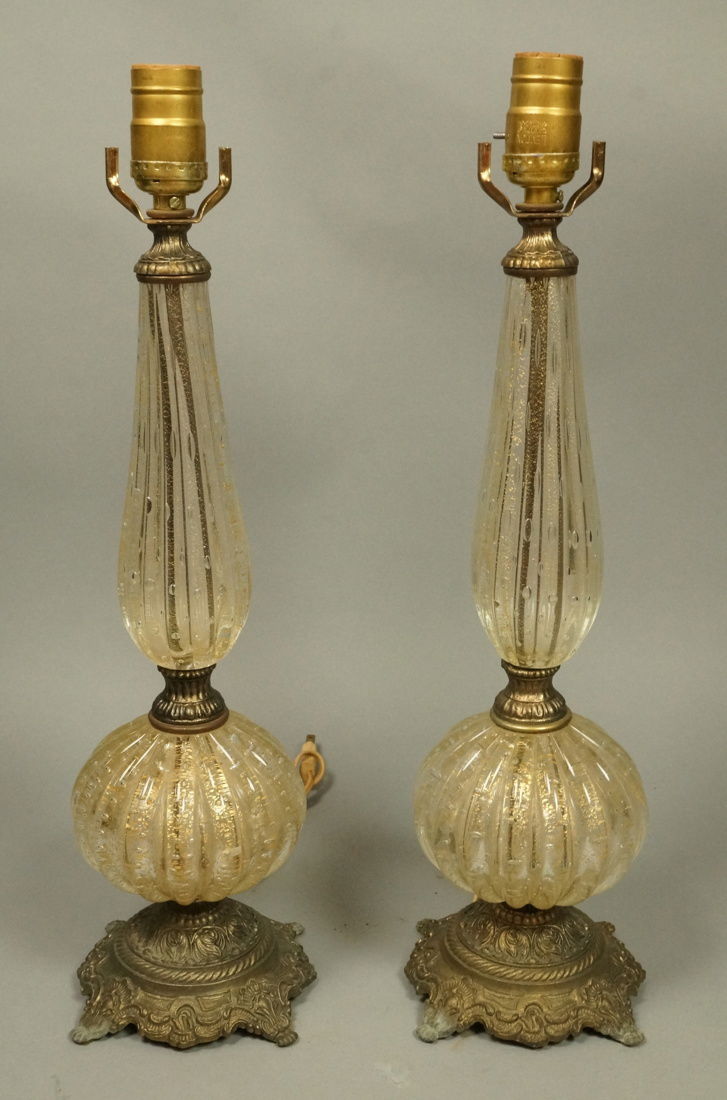 Pr Murano Italian Teardrop Art Glass Table Lamps. (1 of 9)