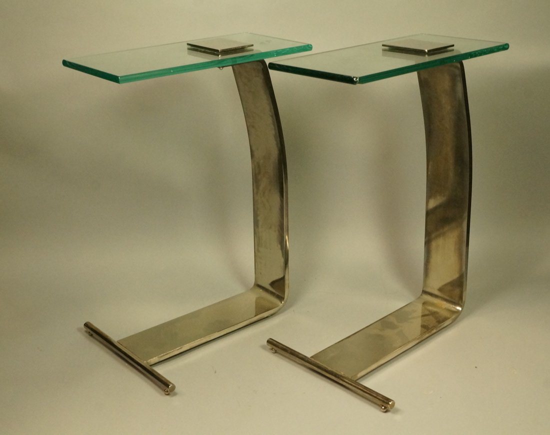 Pr DIA Silver Metal Glass Top Side Tables. DESIGN (1 of 8)