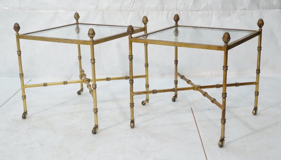 Pr Gilt metal Square Side Tables. Antiqued gold p (1 of 10)