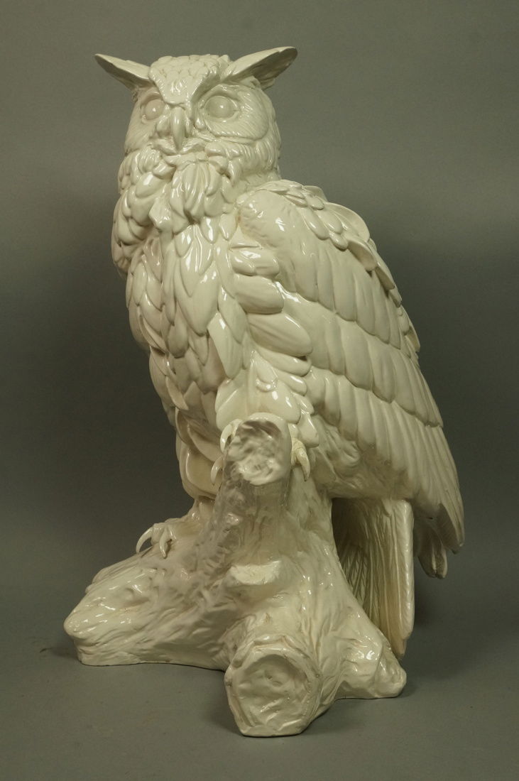Large Italian Glazed Ceramic Owl Figure. White gl (1 of 8)