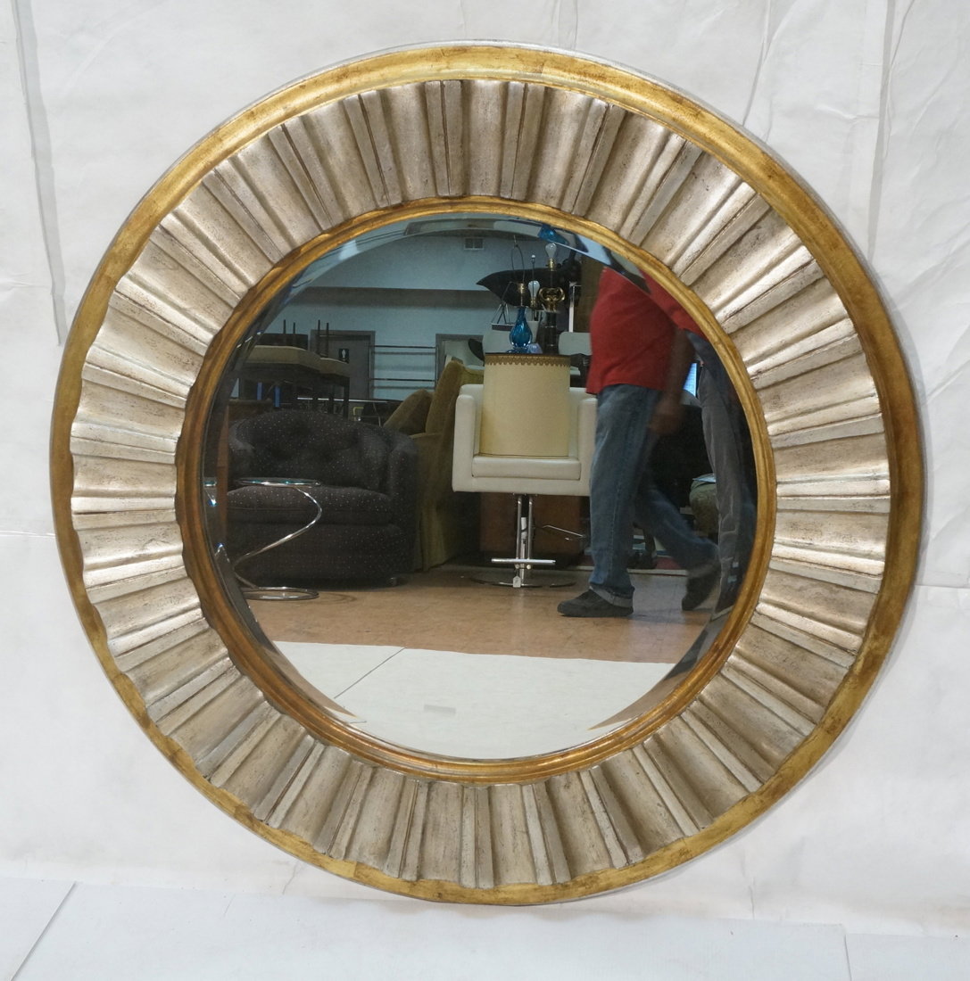 Large Round Beveled Glass Mirror. Metallic finish (1 of 10)