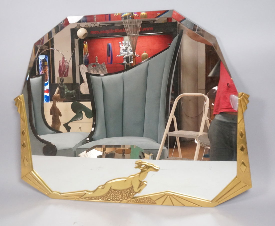 Brass Art Deco style Wall Mirror. Stylized deco f (1 of 8)