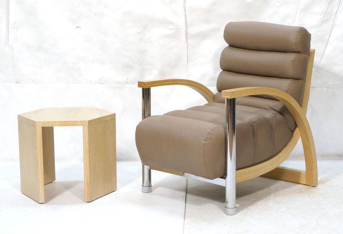 2pc JAY SPECTRE Leather Arm Lounge Chair & Side T (1 of 8)