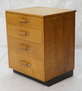 ELIEL SAARINEN Four Drawer Birch Chest Cabinet. E: ELIEL SAARINEN Four Drawer Birch Chest Cabinet. Ebonized black skirted base. Four drawers with wood and aluminum pulls. Designed by Johnson Furniture, 1948. -- Dimensions: H: 30 inches: W: 24 inches: