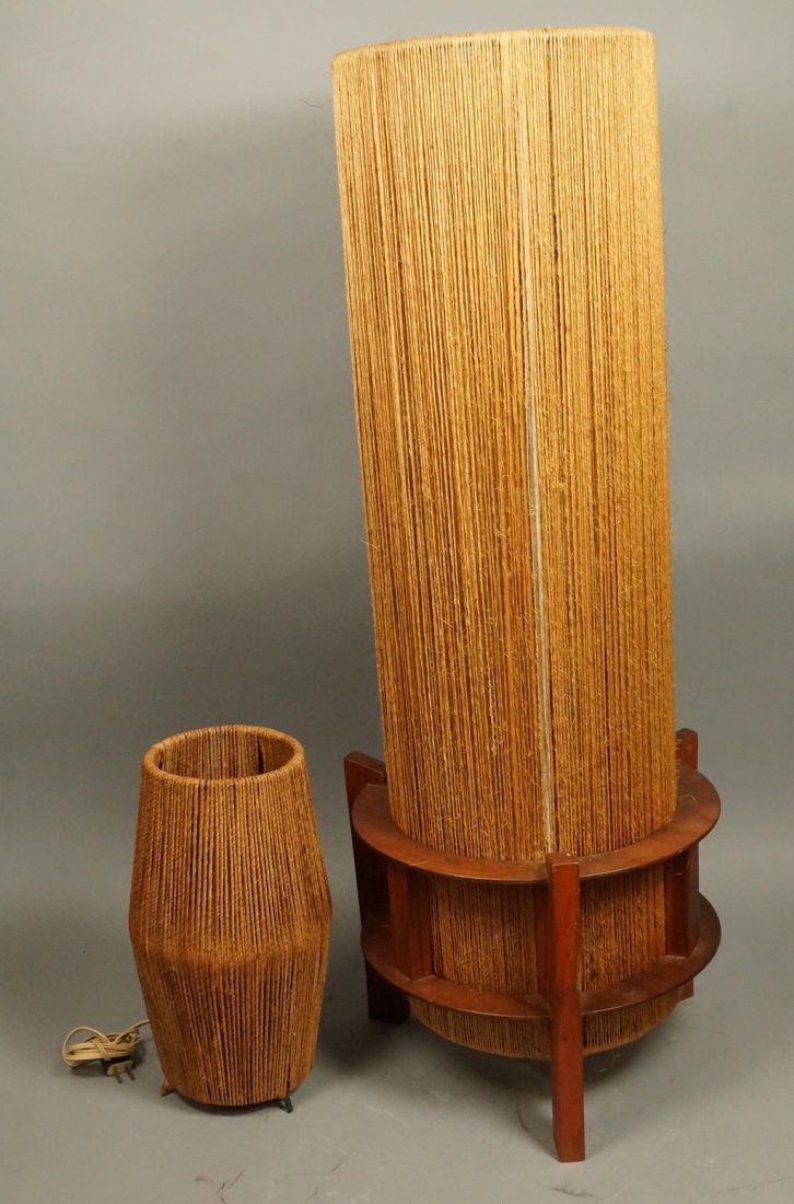 2pc Woven Fiber Modernist Lamps. Tall woven cylin (1 of 10)