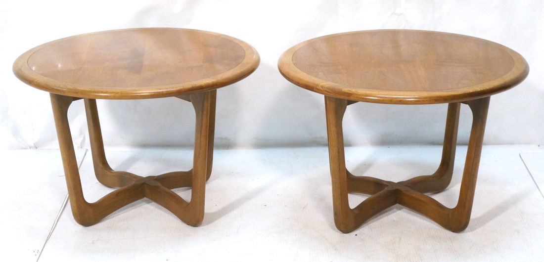Pr LANE Round End Tables. Banded tops on open for (1 of 6)