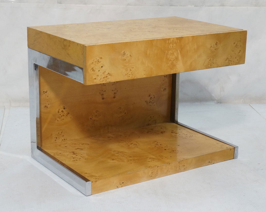 Burled Wood Chrome Trim One Drawer Night Stand. M (1 of 9)
