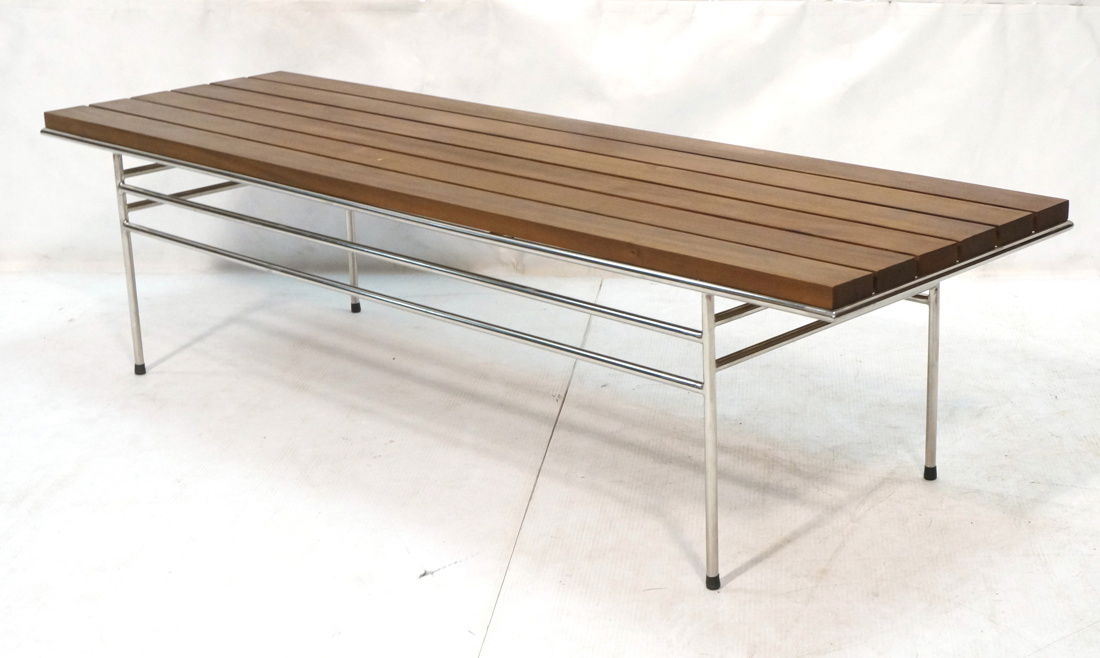 Walnut Slat Bench Coffee Table. Chrome frame base (1 of 8)