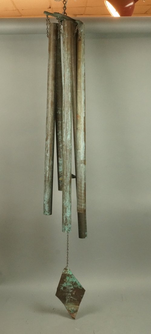 Large Hanging Metal Wind Chimes. Five Long Patina (1 of 6)