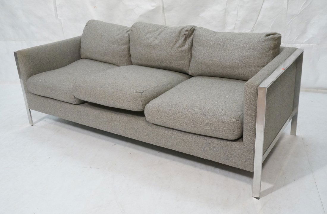 Chrome Frame Sofa Couch. Gray fabric upholstery. (1 of 9)