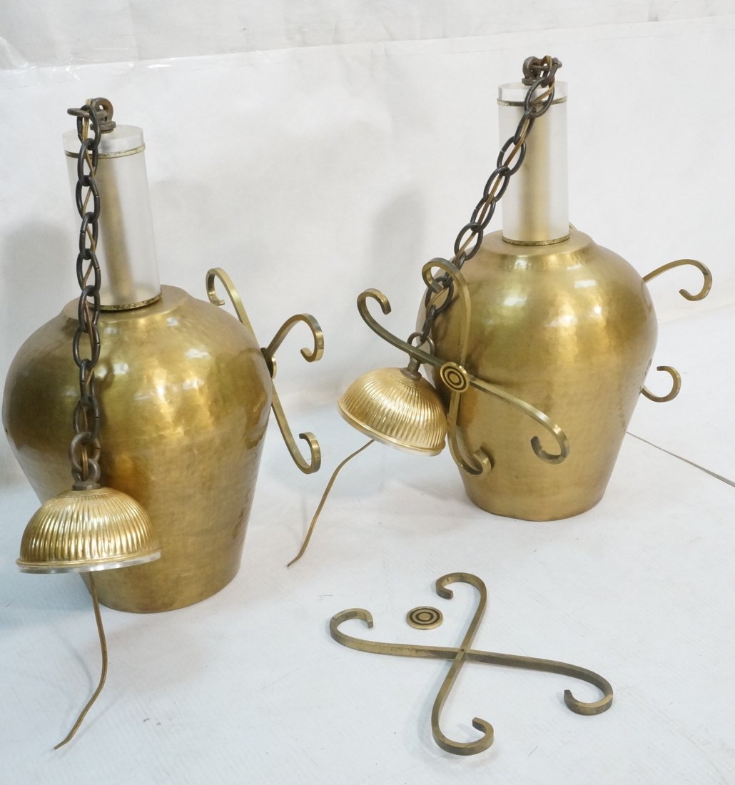 Pr C JERE Hammered Brass Hanging Lights. Hammered (1 of 6)