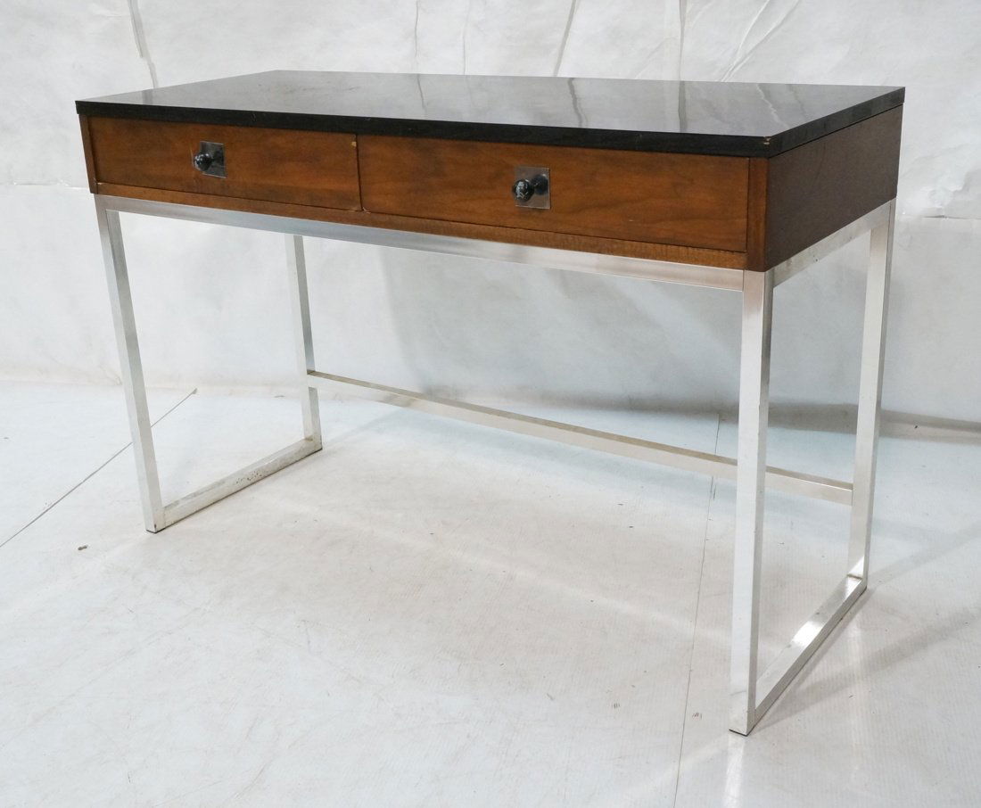 Milo Baughman style Chrome tube frame Desk. Black (1 of 9)