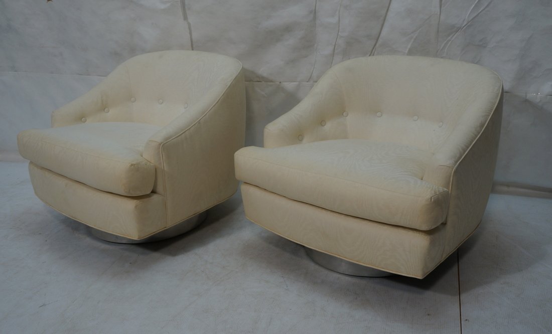 Pr Milo Baughman style Swivel Lounge Chairs. Roun (1 of 10)