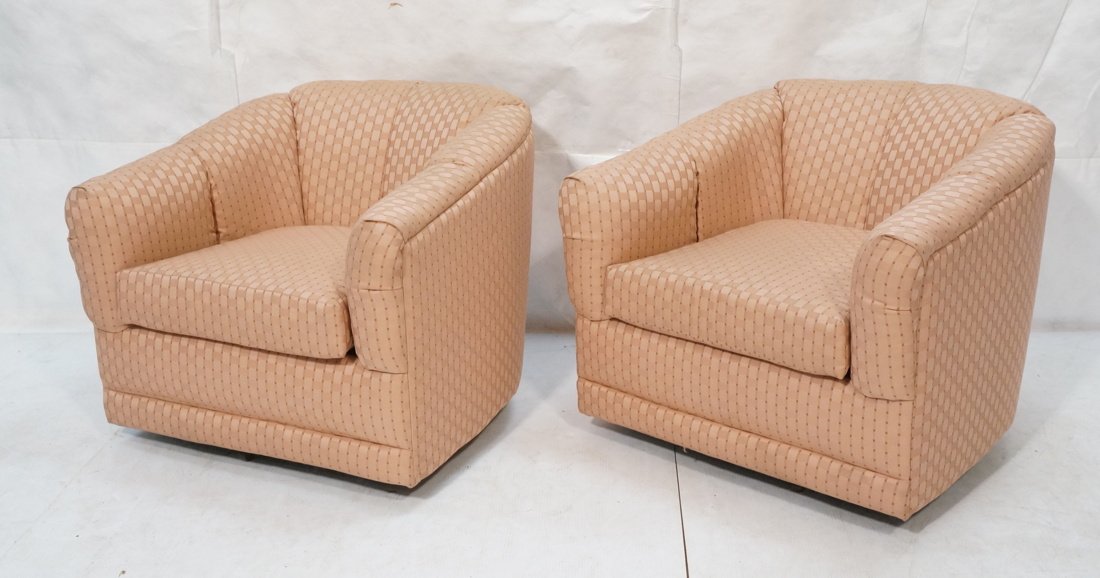 Pr ROWE Pink Barrel Back Modern Lounge Chairs. Sw: Pr ROWE Pink Barrel Back Modern Lounge Chairs. Swivel. Marked.-- Dimensions: H: 27 inches: W: 31 inches: D: 31 inches ---