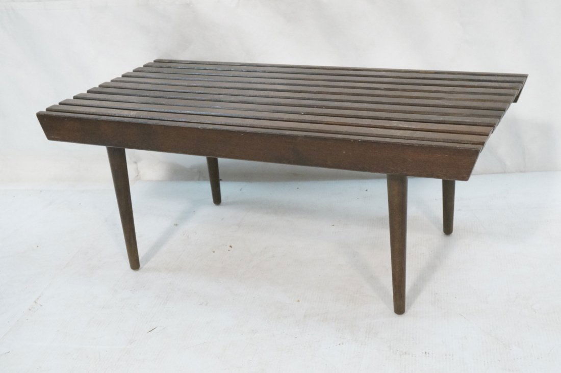 Small Slat Bench Coffee Table. Dark stained wood. (1 of 6)