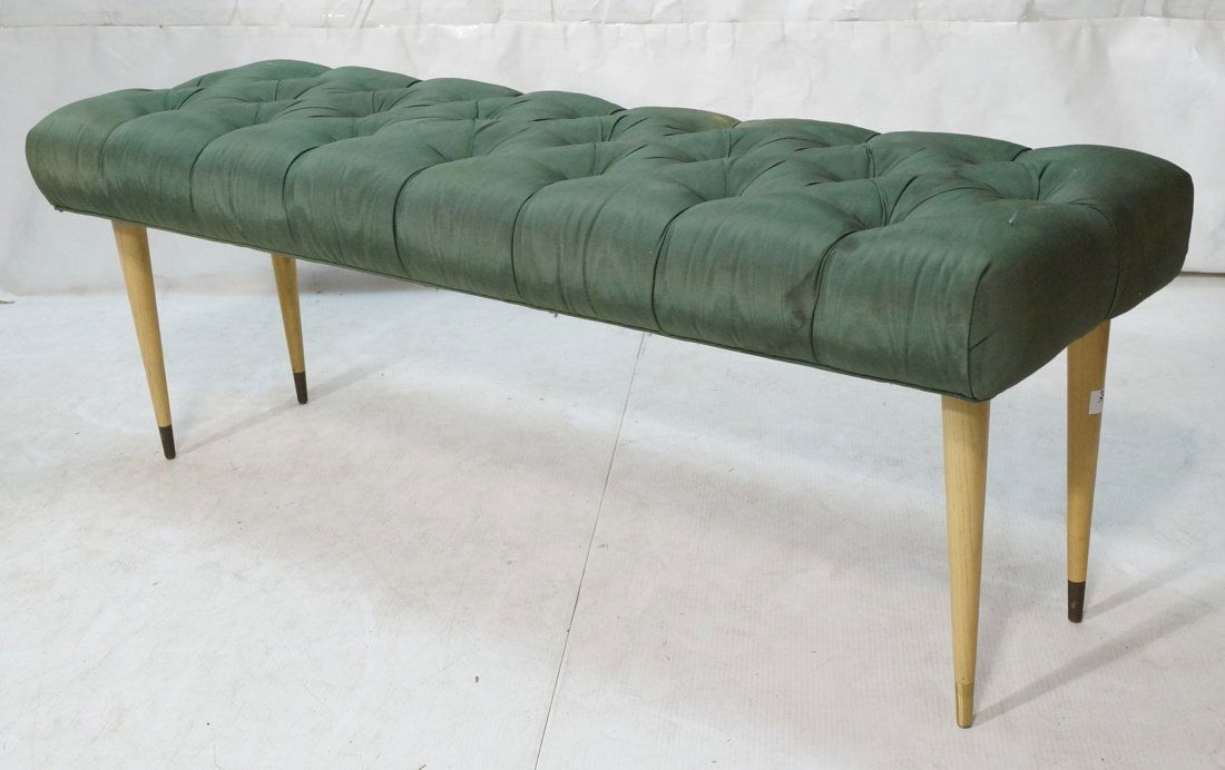 Green Moire Upholstered Blond Tapered Leg Bench. (1 of 9)