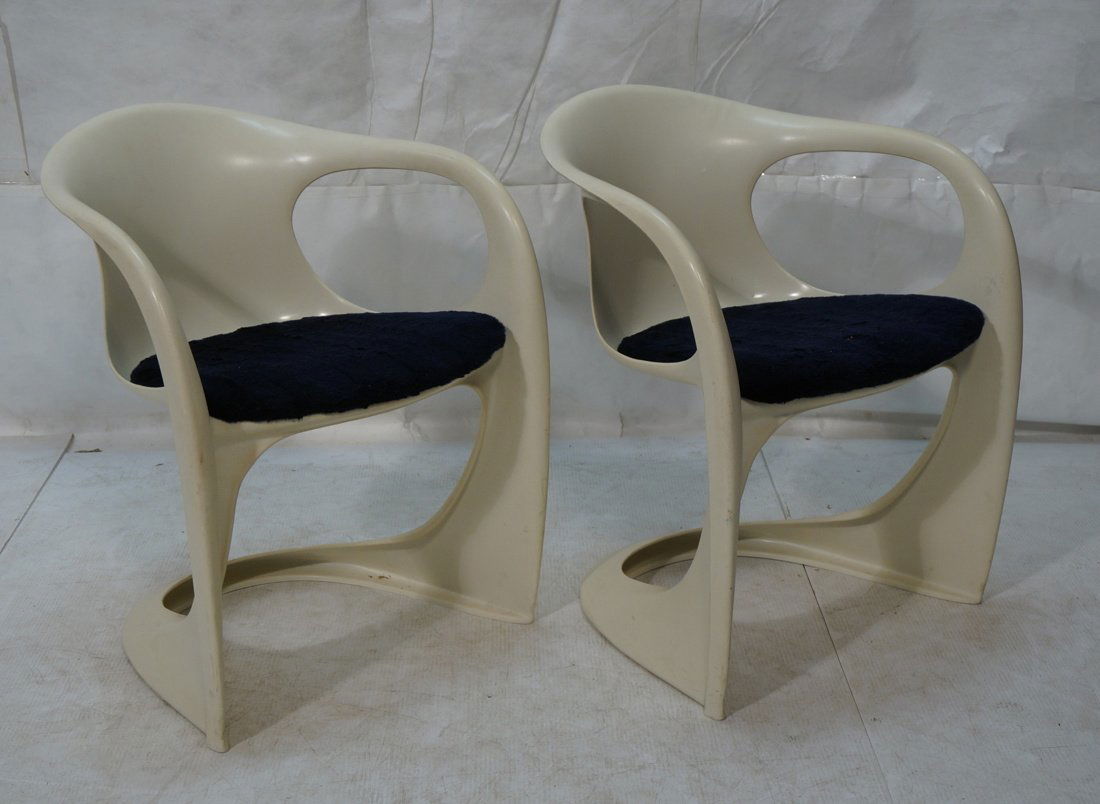 Pr VERNER PANTON Molded Plastic Side Chairs. Arm (1 of 9)