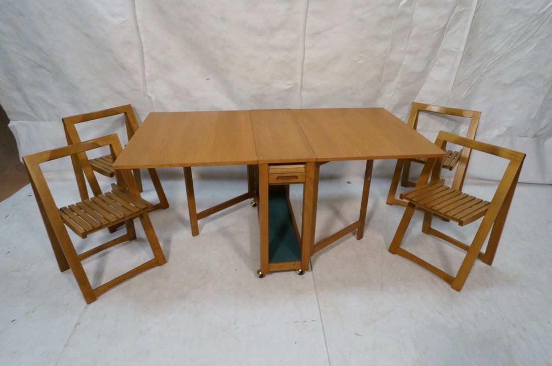 Modernist Gate Leg Table. Four folding chairs fit (1 of 6)
