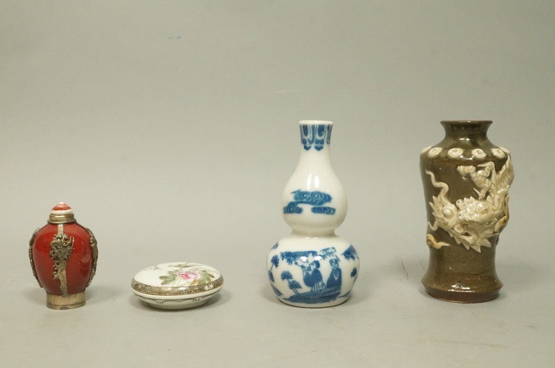 4pcs Asian Pottery Ceramics Lot. Two vases. Lidde (1 of 10)